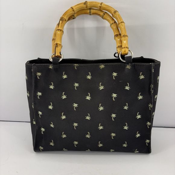 Sunny Hawaii Bamboo Handles Black Palm Trees Snap Closure Purse Handbag - Picture 2 of 16